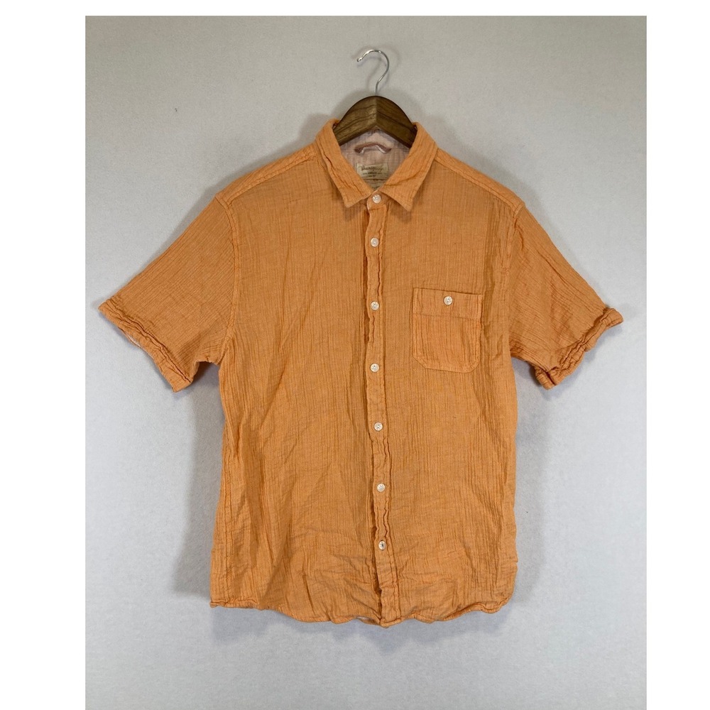 Coastal Summer Weatherproof Vintage Mens Large Orange Double Layer Gauze Shirt
